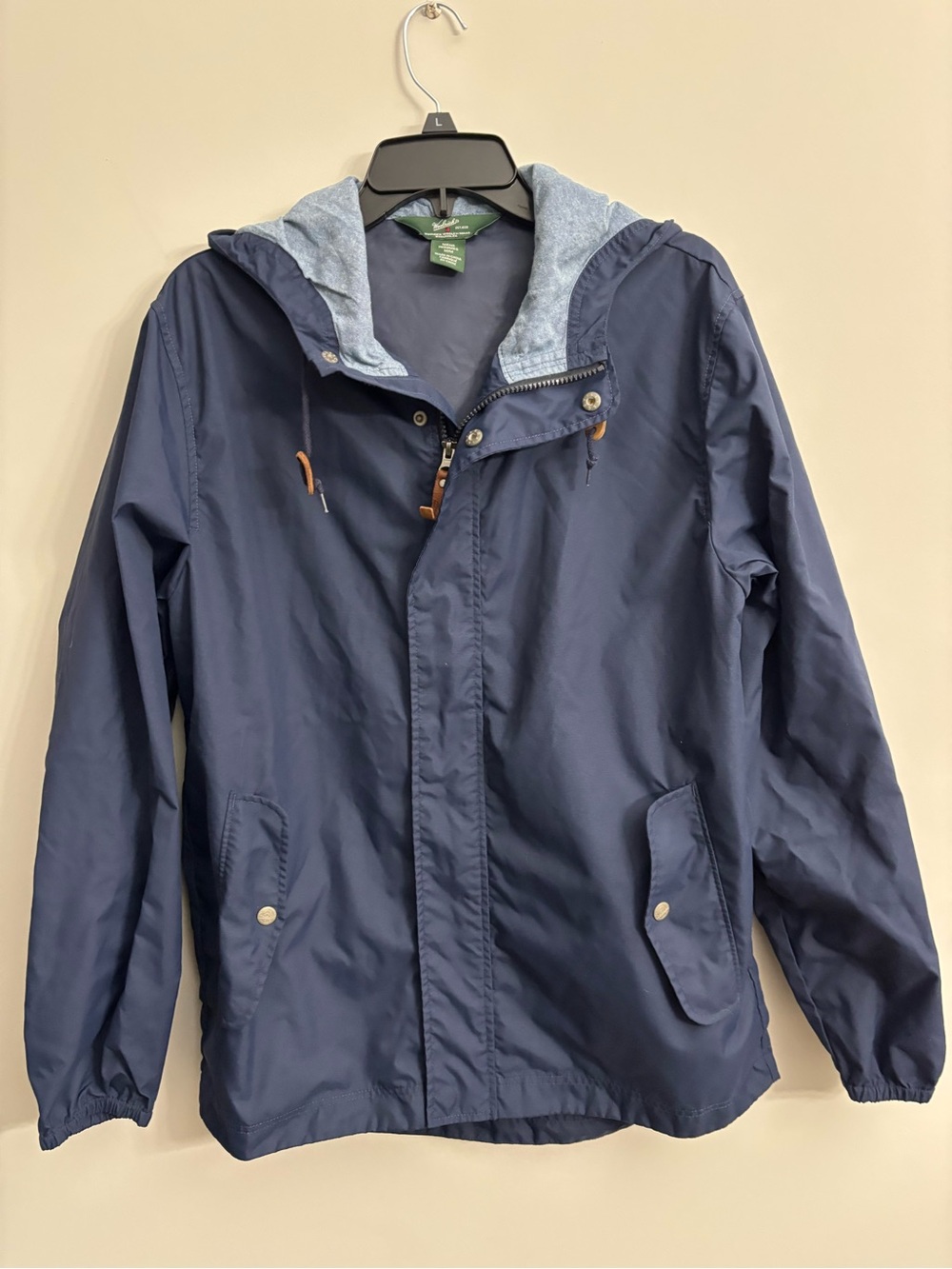 Woolrich Navy Hooded Raincoat with Light Blue Lining